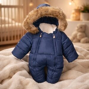 MURMURBEAR 18-24 Months Navy Blue Hooded Baby Snowsuit Jumpsuit